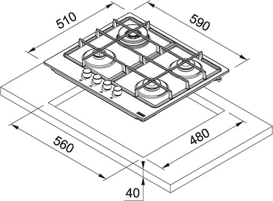 Franke FHSM 604 4G ON E Onyx Smart Gas Cooktop Autonomous 59x51εκ.