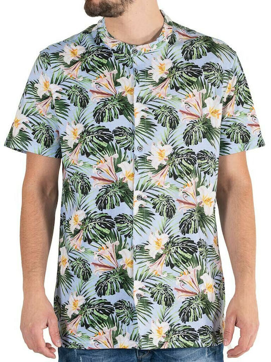 Short-sleeved Cotton Shirt Floral Lilac Sky