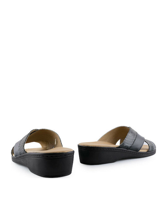 Women's Leather Platform Wedge Sandals Black