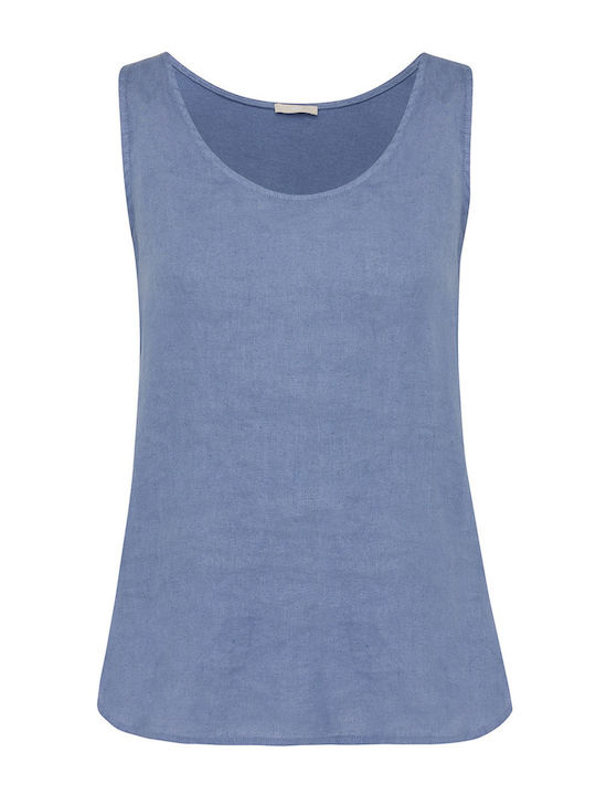Women's Summer Blouse Linen Sleeveless Light Blue