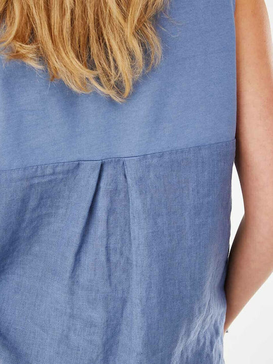 Women's Summer Blouse Linen Sleeveless Light Blue