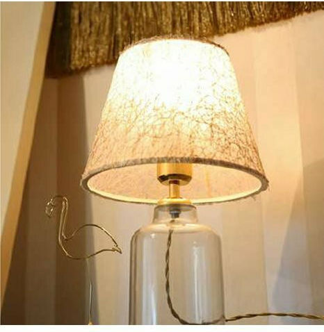 HomeMarkt Glass Table Lamp for Socket E27 with Gold Shade and Transparent Base