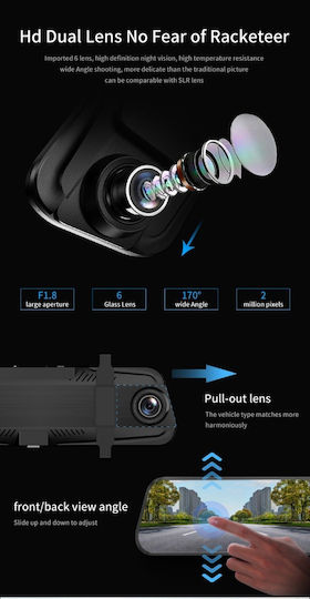 F1062 720P Mirror Car DVR Set with Rear Camera, 10" Display with Clip