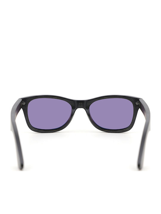 Daponte Men's Sunglasses with Black Wooden Frame and Green Polarized Mirror Lens DAP024B#1