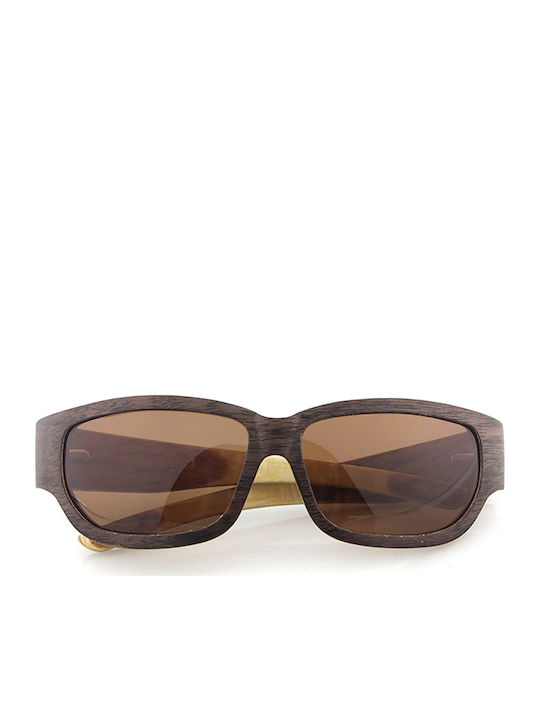 Daponte Men's Sunglasses with Brown Wooden Frame and Brown Polarized Lens DAP01W 5