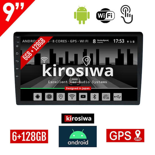 Kirosiwa Автомобилна Аудио Система 2DIN (Блутут/USB/WiFi/GPS/Apple-Carplay/Android-Auto) с Тъчскрийн 9"