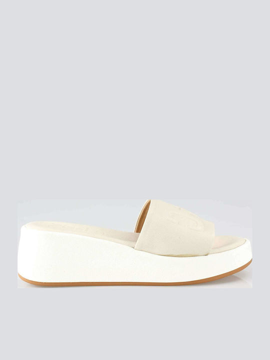 Women's Leather Platform Wedge Sandals White