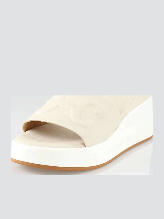 Women's Leather Platform Wedge Sandals White