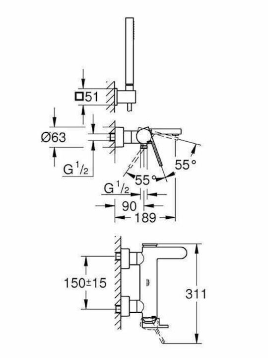 Grohe Plus Mischung Bade- / Duscharmatur Badewanne Komplettes Set Silber