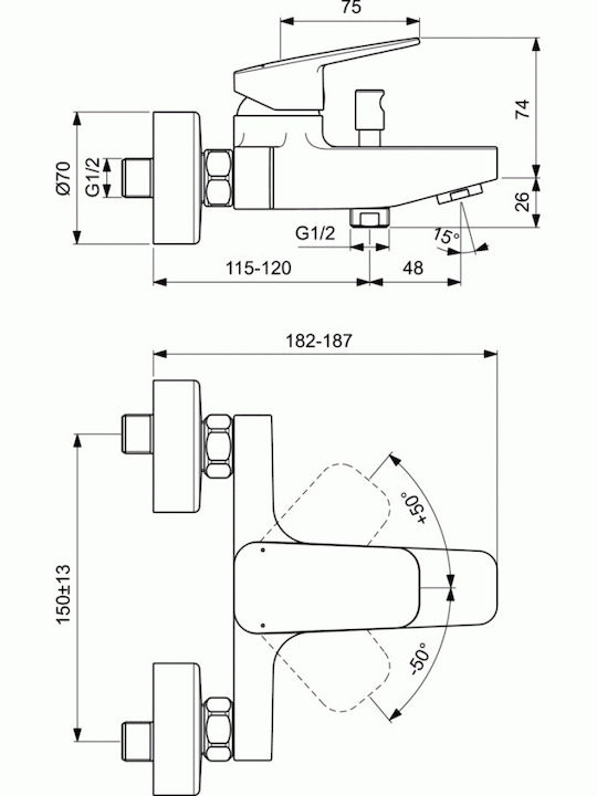 Ideal Standard Ceraplan Миксер Батерия Баня Сребрист