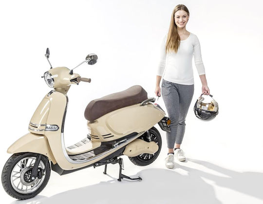 E-Fun Pusa Scooter Electric Putere 5000W cu Viteză Maximă 90km/h Autonomie 100km Bej Culoare