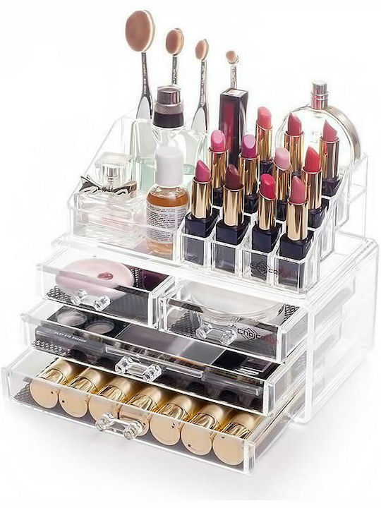 GlobalExpress Organizator Cosmetice Cu 4 Sertare Transparent 24x18.6x15cm