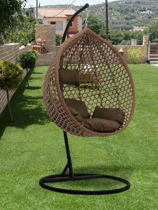 Morfeas Rattan Swing Nest with Stand Cappuccino L107xW107xH120cm