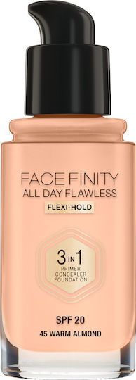 Max Factor Facefinity All Day Flawless Spf20 Liquid Foundation SPF20 45 Warm Almond 30ml