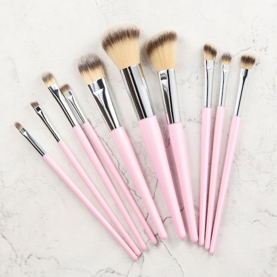 Tools for Beauty Σετ με Πινέλα Μακιγιάζ από Συνθετική Τρίχα Pink 10τμχ