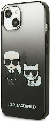 Karl Lagerfeld Ikonik Karl & Choupette Coperta din spate Plastic Black Gradient (iPhone 13 mini) KLHCP13STGKCK