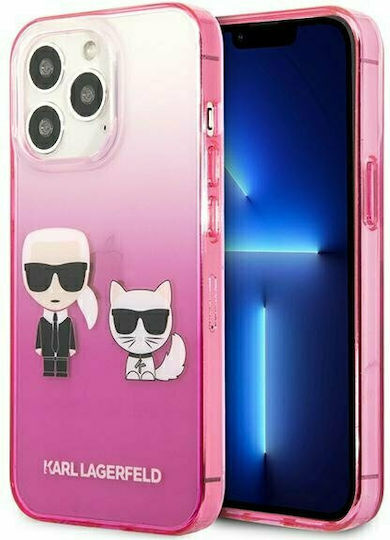 Karl Lagerfeld Ikonik Karl & Choupette Umschlag Rückseite Kunststoff Pink Gradient (iPhone 13 Pro)