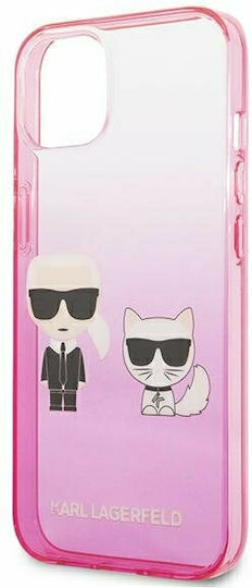 Karl Lagerfeld Ikonik Karl & Choupette Задна корица Пластмаса Pink Gradient (iPhone 13 mini)