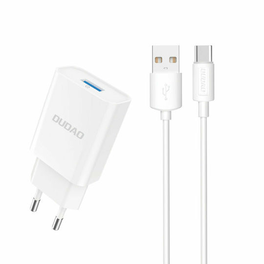 Dudao Charger with USB-A Port and Cable USB-C Quick Charge 3.0 Whites (A3EU)