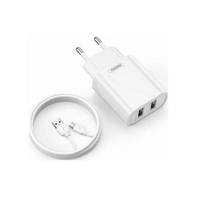 Remax Încărcător cu 2 Porturi USB-A și Cablu micro USB Albς (RP-U35)