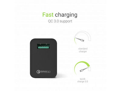 Green Cell Charger Without Cable with USB-A Port 18W Quick Charge 3.0 Blacks (CHAR06)