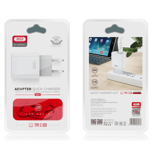 XO Ladegerät mit 2 USB-A Anschlüsse und Kabel Blitzschlag Weißs (L85C)