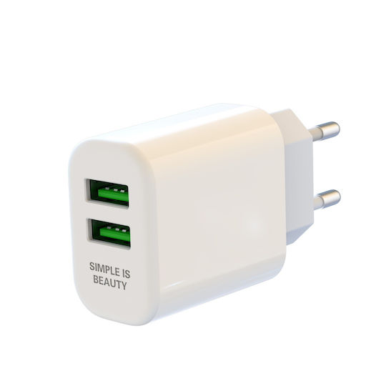 XO Φορτιστής με 2 Θύρες USB-A και Καλώδιο micro USB Λευκός (L85C)