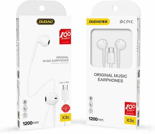Dudao X3C Earbuds Handsfree με Βύσμα USB-C Λευκό