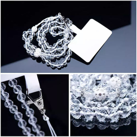 Blue Star Crystal Diamond Λουράκι Λαιμού για Κινητά Λευκό