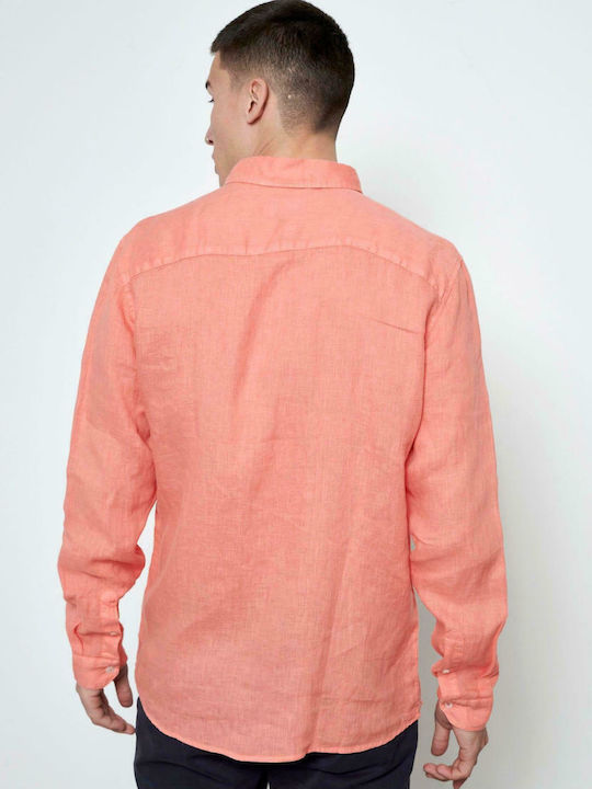 Funky Buddha Men's Shirt Long-sleeved Linen Orange