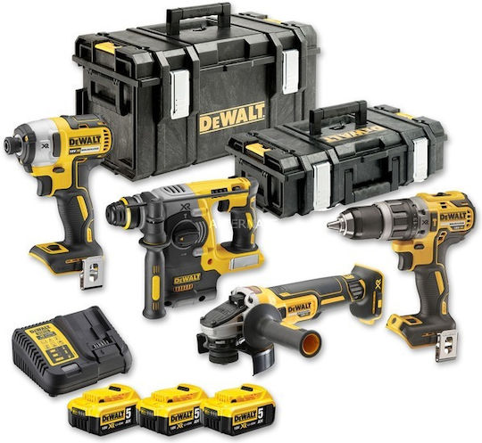 DEWALT DCK422P3 Сет Ъглово колело & Двигател за бормашина & Ударна машина & Ударна отвертка 18V с 3 батерии 5Ах и куфар
