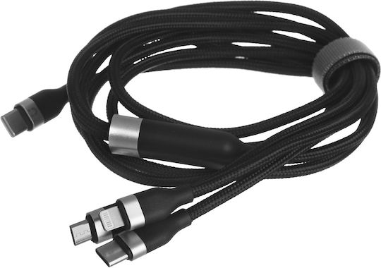 Unitek Braided Cablu USB la Lightning / Type-C / micro USB cu mai multe porturi 5A Negru 1.5m (C14101BK)