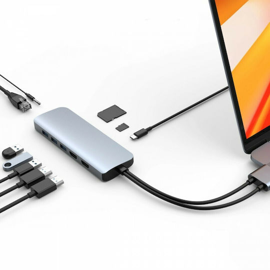 Hyper HyperDrive VIPER 10-in-2 Двоен USB-C Докинг станция с HDMI 4K PD Етърнет Сив