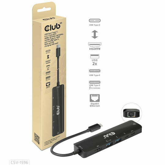 Club3D USB-C Docking Station με HDMI 4K PD Ethernet Μαύρο (CSV-1596)