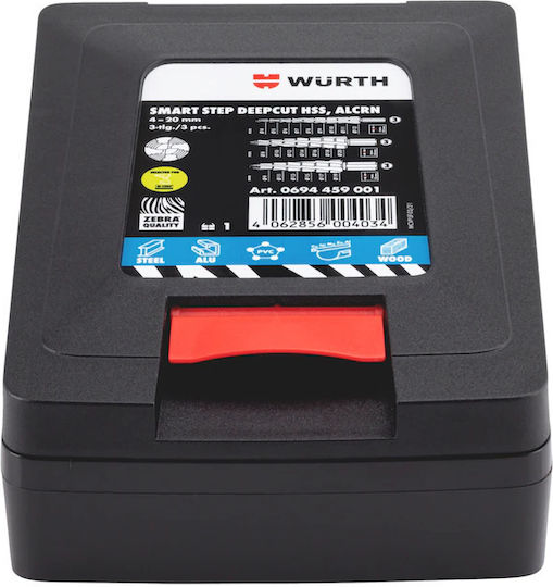 Wurth Deepcut Zebra Smart Step Set of 3 Drills with Cylindrical Shank for Metal και Wood