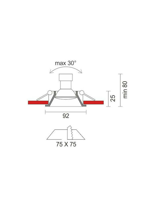 Spot Light Pătrat Plastic Spot Încorporat cu Soclu GU10 Alb 9.2x9.2cm. 1buc