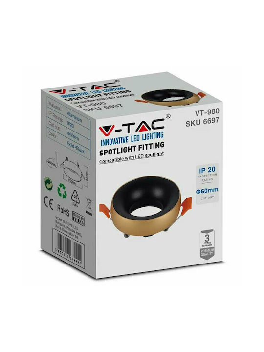 V-TAC Rund Metallisch Rahmen für Spots GU10 Gold 9.2x9.2cm.