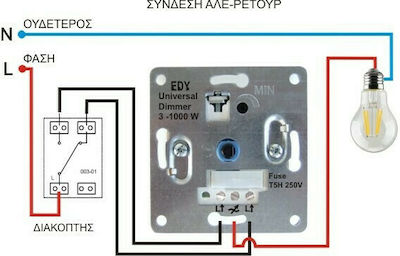 Edy DM-4 Recessed Simple Complete Dimmer Switch Rotary 1000W White