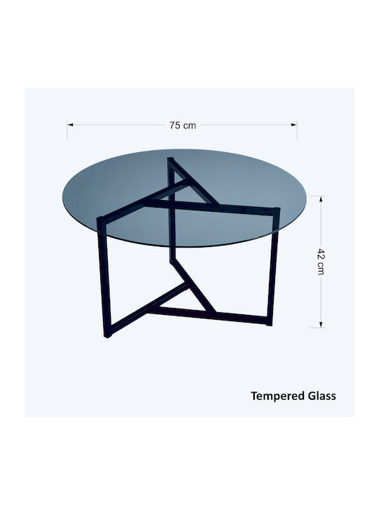 Round Central Coffee Table Trio Glass Black M75xL75xH42cm