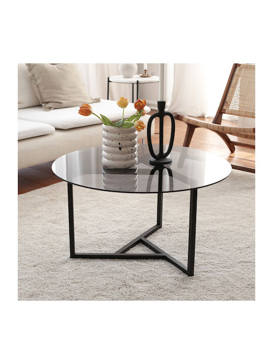 Round Central Coffee Table Trio Glass Black M75xL75xH42cm