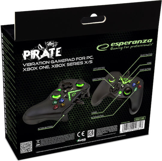 Esperanza Pirate Cu fir Gamepad pentru PC / Xbox One / Xbox Series Negru