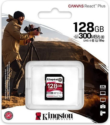 Kingston Canvas React Plus SDXC 128GB Class 10 U3 V90 UHS-II