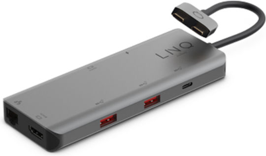 LinQ 7in2 D2 Pro USB Хъб 5 Порта USB 3.2 с USB-C / Ethernet Сив