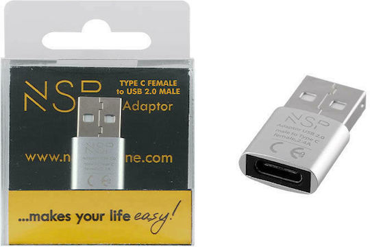 NSP Converter USB-A male to USB-C female Silver Silver 1pcs