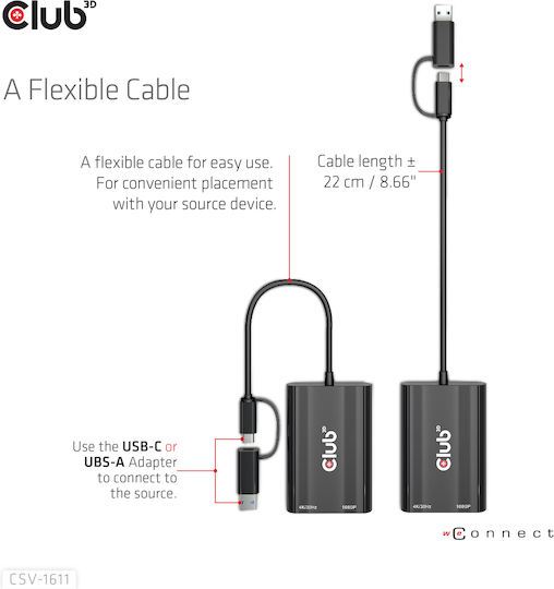Club3D Μετατροπέας USB-A / mini DisplayPort male σε DVI-D female 1τμχ CSV-1611