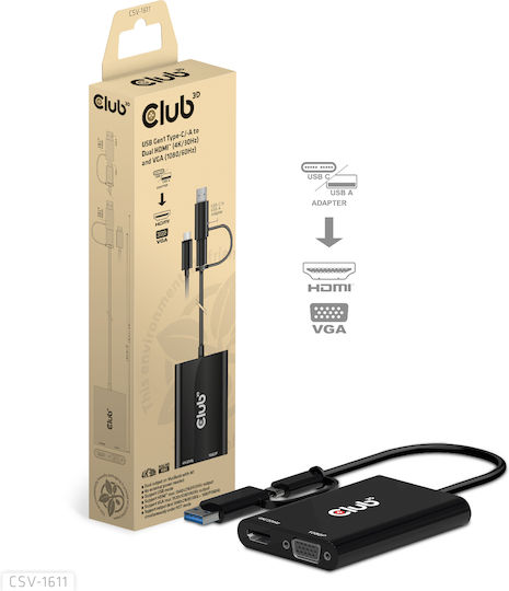 Club3D Μετατροπέας USB-A / mini DisplayPort male σε DVI-D female 1τμχ CSV-1611