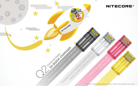 NiteCore Q2 Φορτιστής 2 Μπαταριών Li-ion Μεγέθους 18650 σε Juicy Mango χρώμα