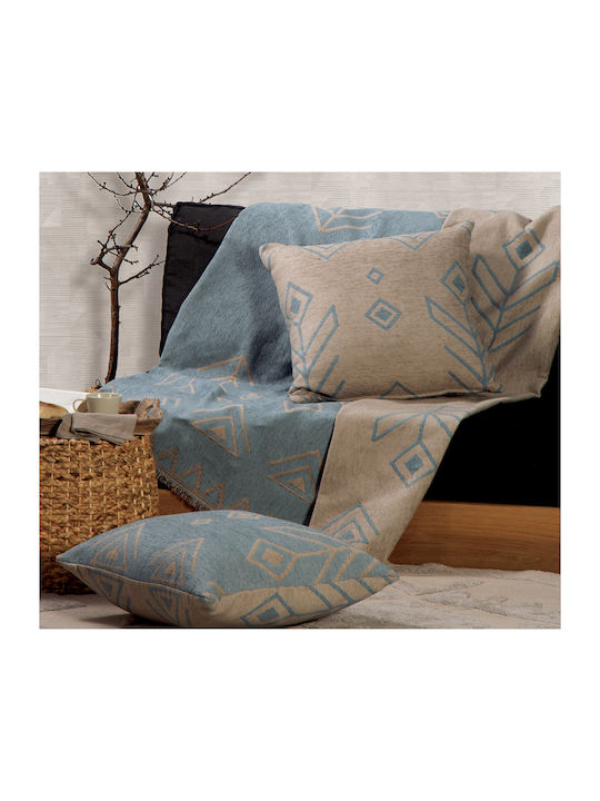 Nef-Nef Homeware Armchair Throw 2 Sides Fortune 130x170cm Aqua / Beige