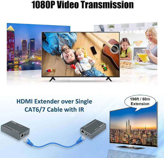 CAT5/CAT6 mit IR Empfänger 60m 2pcs HDMI Extender