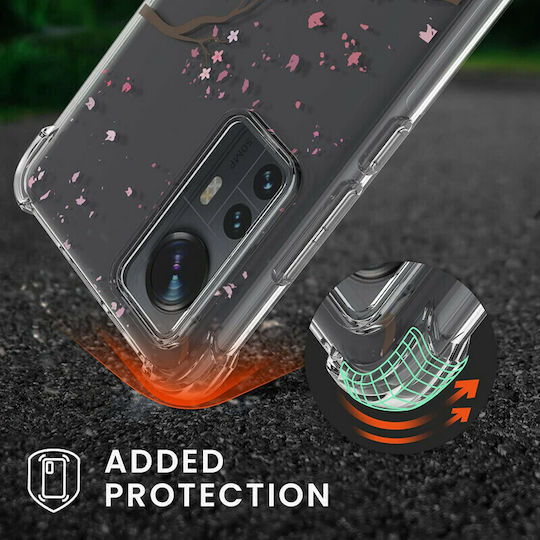 KWmobile Cherry Blossoms Back Cover Silicone with Strap Pink / Dark Brown / Transparent (Xiaomi 12 / 12X)